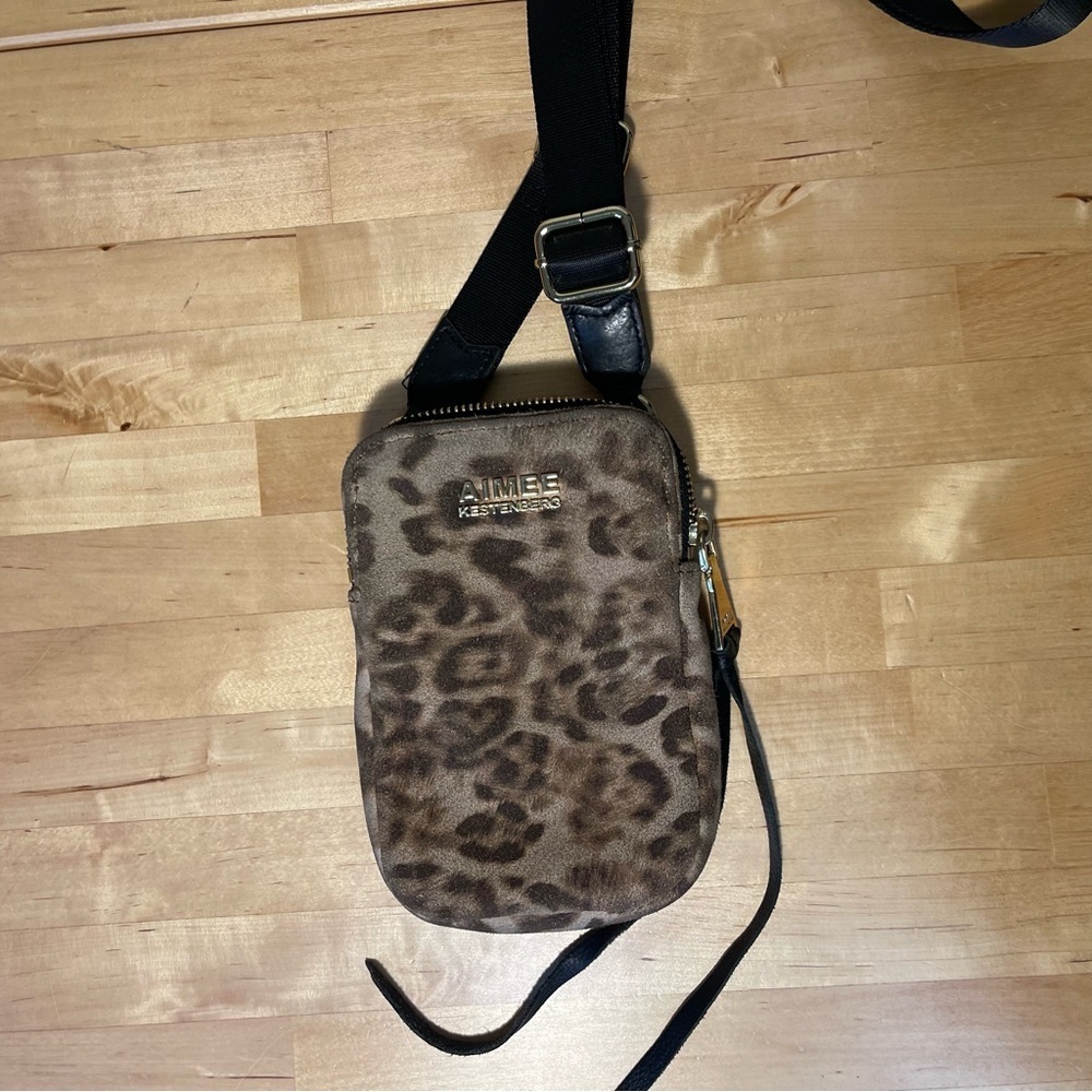 Aimee Kestenberg Leather Mobile Crossbody Bag Animal Print Front Phone Purse
